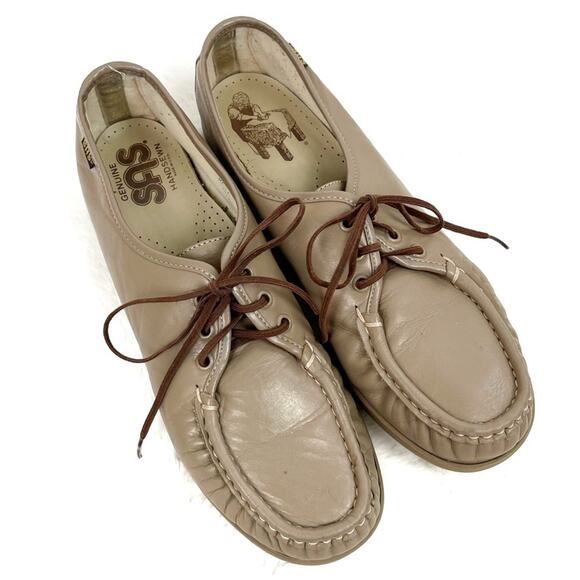 SAS Womens Leather Uppers Lace Up Shoe Loafer Size 10.5 Narrow Taupe VTG - Picture 2 of 11